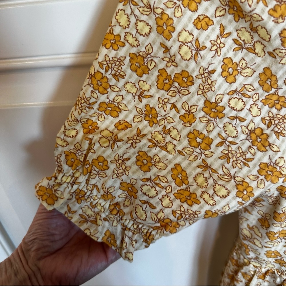 Madewell Women’s Eyelet Trim Tiered Mini Dress Gold Piccola Floral Puff Sleeve S - Picture 8 of 14